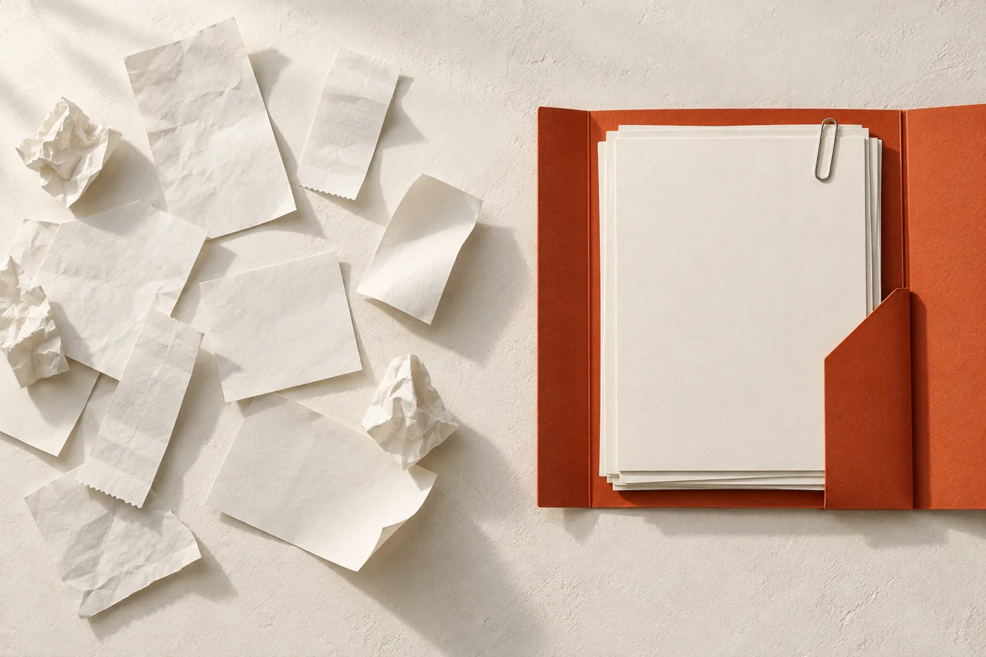 Loose notes becoming an organized document stack